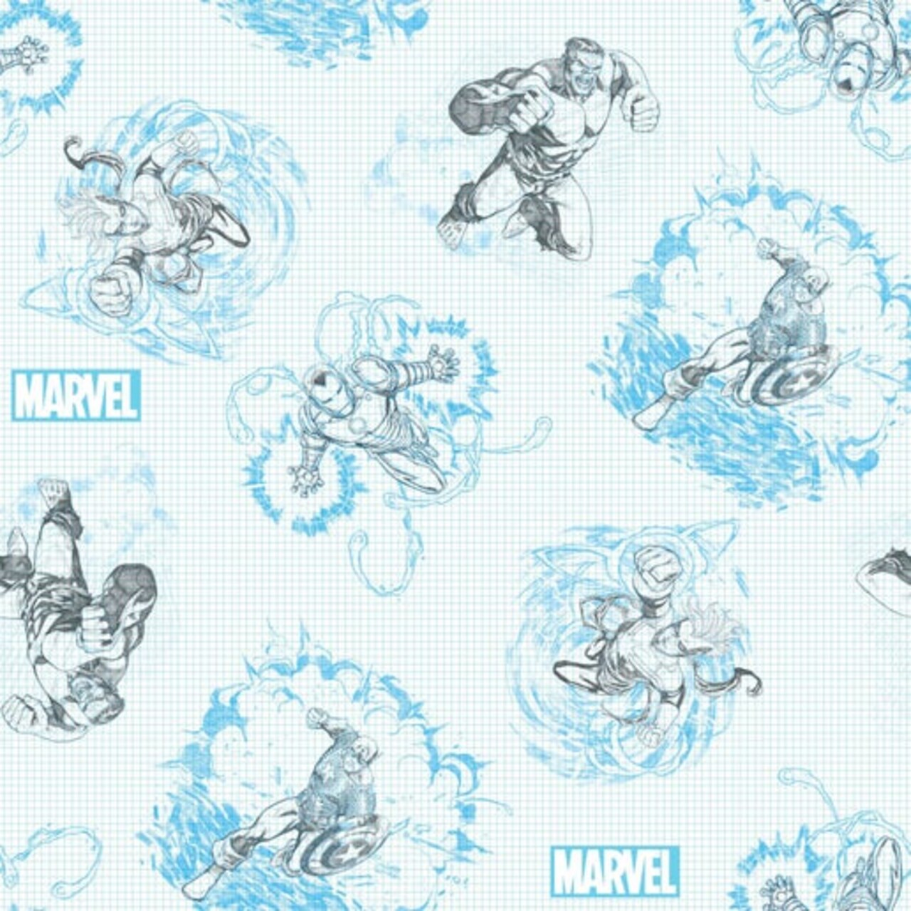 Licensed Marvel Prints Marvel Avengers Marvel Sketch Cotton Fabric by the Yard